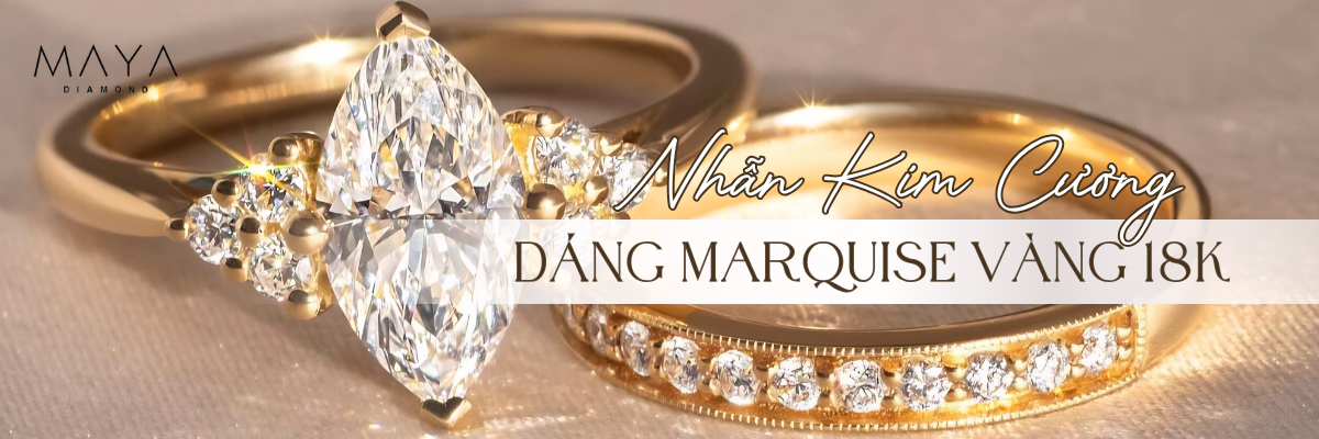 NHẪN KIM CƯƠNG DÁNG MARQUISE VÀNG 18K SANG TRỌNG