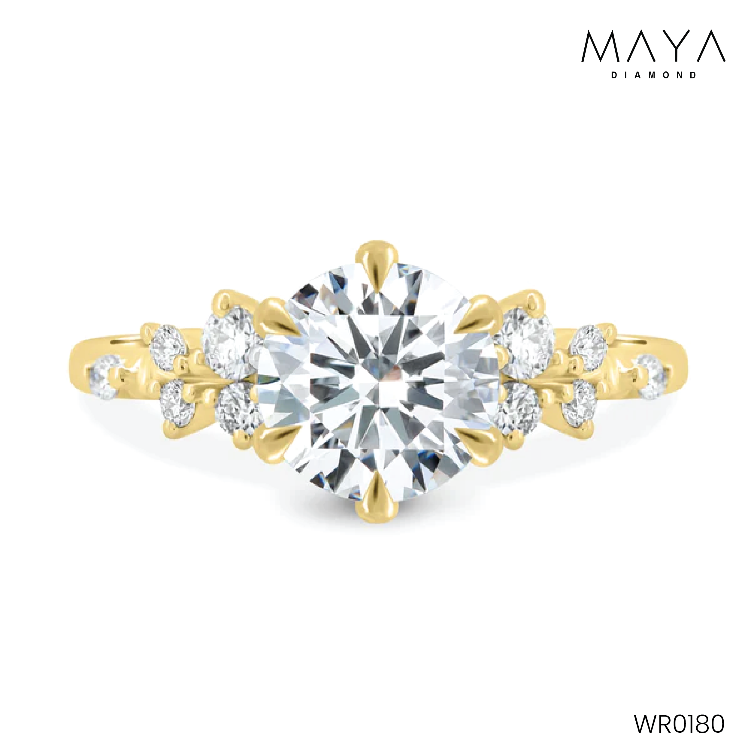 Nhẫn viên chủ Round 1.5ct, vỏ nhẫn đính 8 viên kim tấm Round