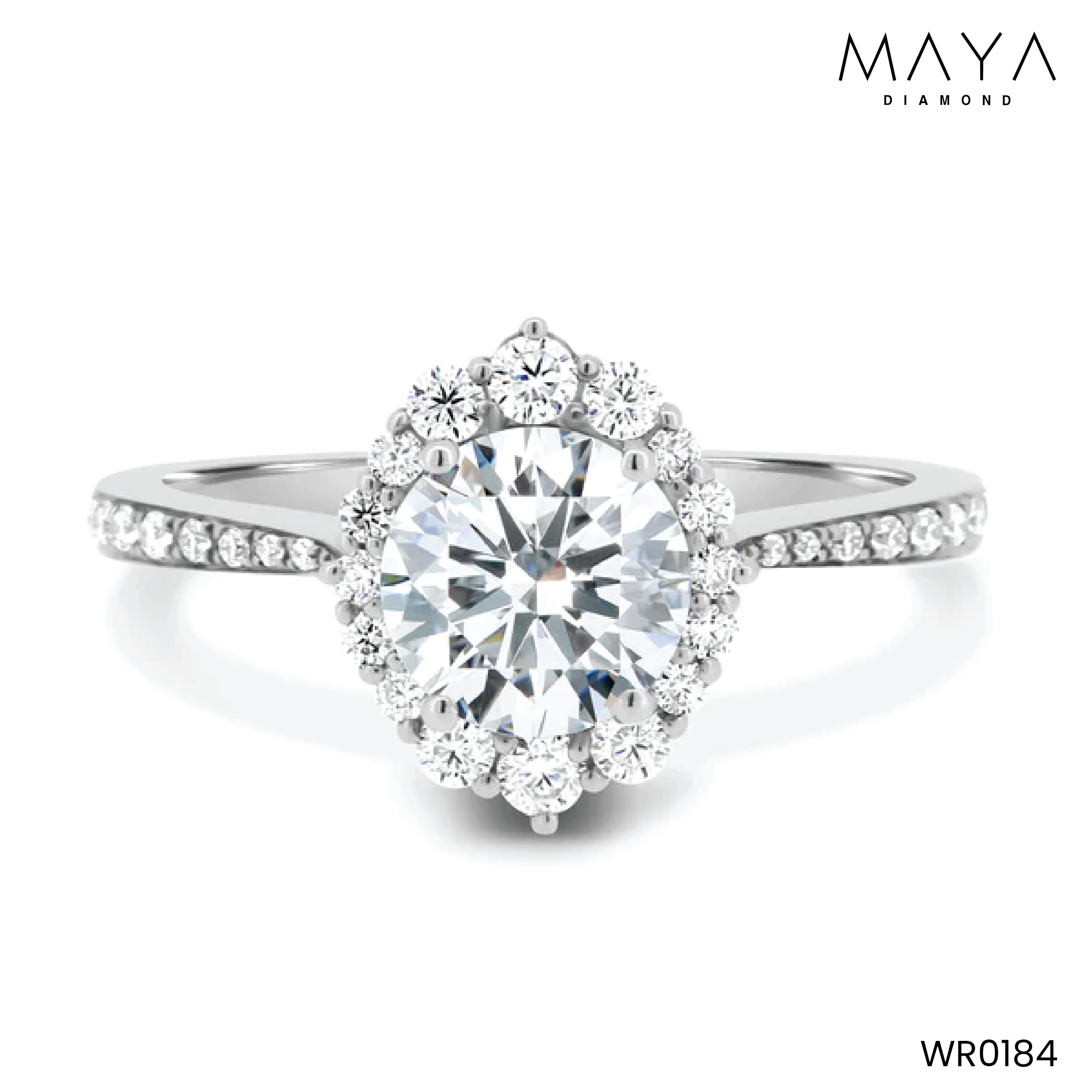 Nhẫn viên chủ Round 1.5ct viền Halo đính 32 viên kim tấm Round